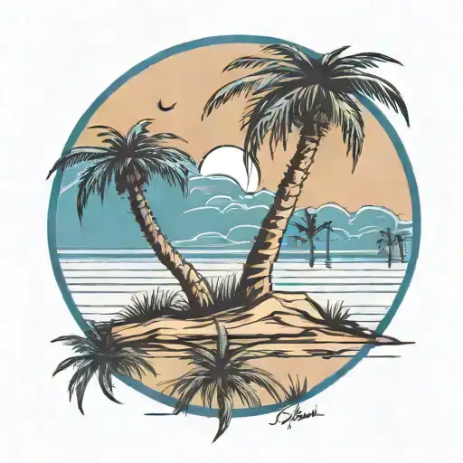 Palmetto Tree And Moon Tri Color Blue River