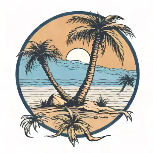 Single Palmetto Tree And Moon Tri Color Blue River