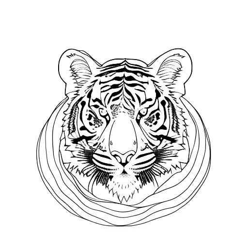 A Minimalist Tattoo Of A Tiger In A Field Of Flowers