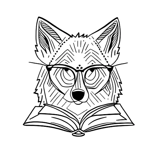 A Minimalist Tattoo Of A Wolf Wearing Glasses And Reading A Book