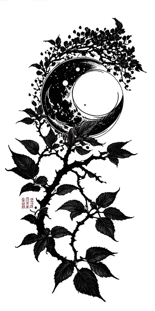 Japanese Cherry With Moon And Soliel