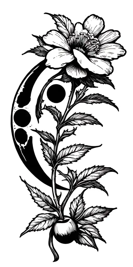 Cherry Flower Without Leaf With Moon And Soliel