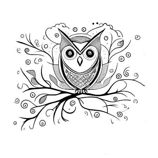 A Mystical Owl Perched On A Tree Branch With Cascading Waterfalls And Butterflies