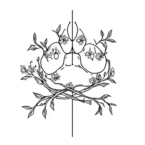 Dog Paw Print Wrapped In A Cross With A Vine Of Flowers