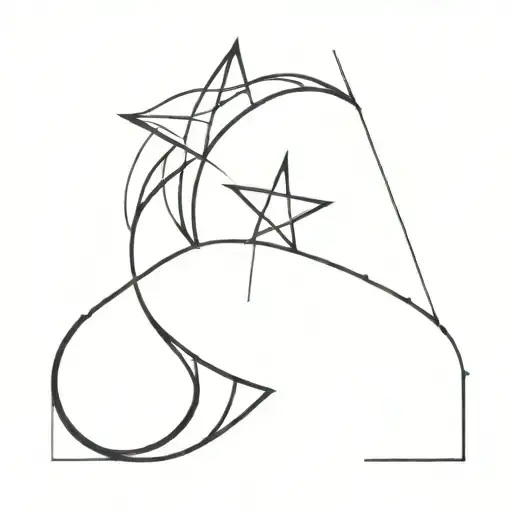 Crescent With Lines And Star Below