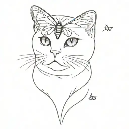 Scottish Fold Cat With A Butterfly