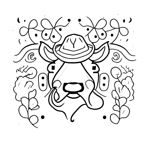 A Minimalist Tattoo Of A Cow Wearing A Beret And Holding A Paint Palette