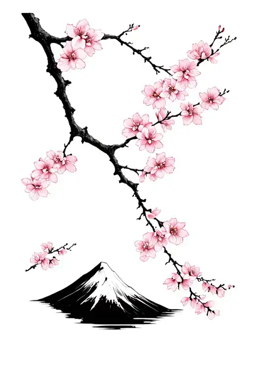 Branch Of Sakura And Mont Fuji Background