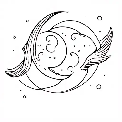 Pisces Fish And Fullmoon Line