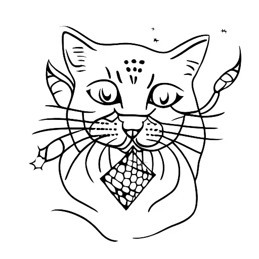 A Minimalist Tattoo Of A Cat Lying Under A Starry Night Sky