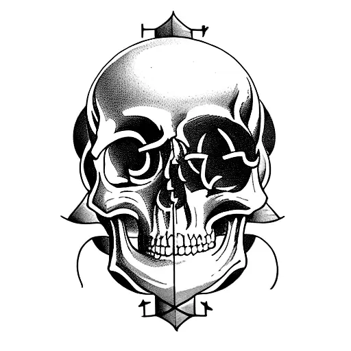 A Traditional Tattoo Of A Skull With Medical Symbols Incorporated Into The Design