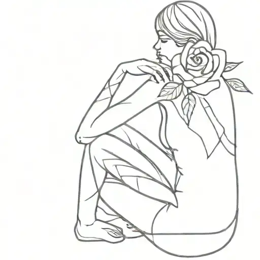Abstract Woman Sitting With Rose Wrapped