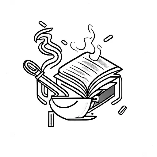 A Minimalist Tattoo Of A Lab Beaker Pouring Coffee Into A Book