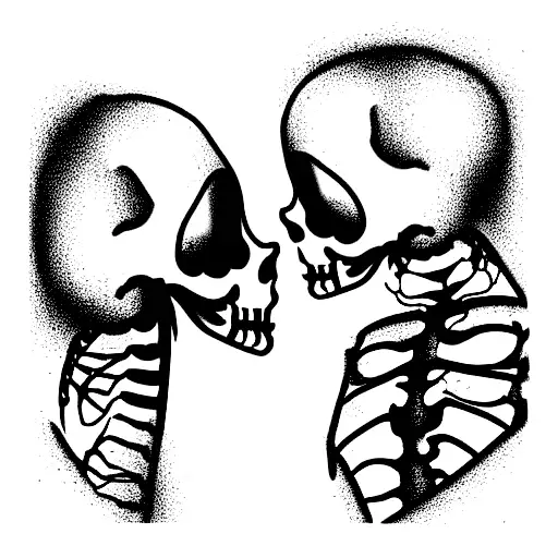 Kissing Skeleton With Young Woman