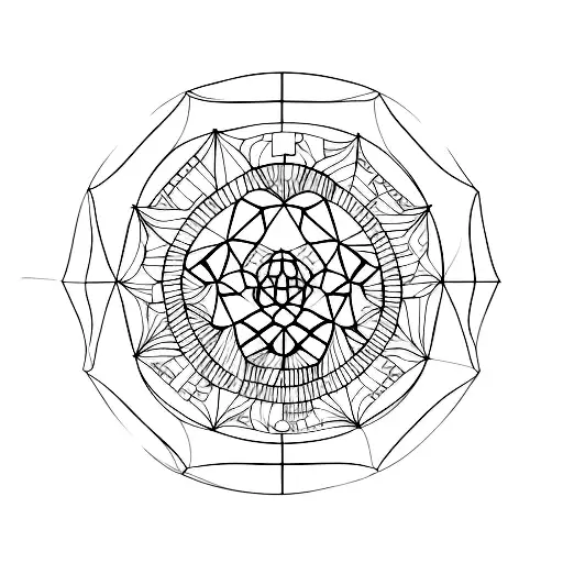 A Minimalist Tattoo Of A Unique Architectural Structure In A Colorful And Abstract Design