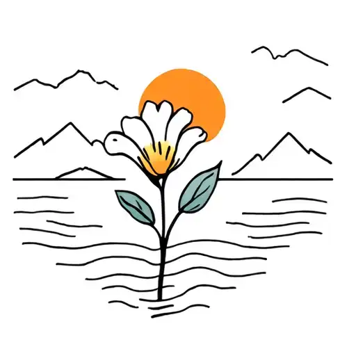 Small Flower Bud Next To A River And Sun Rising