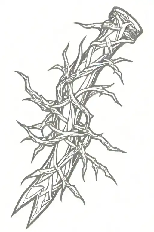 Crown Of Thorns Wrapping Around Arm Sleeve Connects With Combat Knife On The Forearm