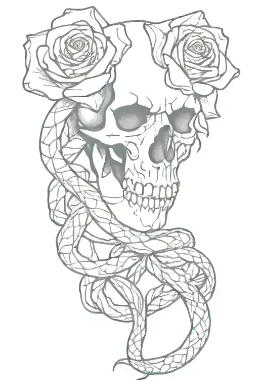Skull Rose Snake Intertwined