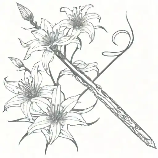 Spider Lilies Wrapped Around A Sword