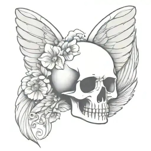 Victorian Winged Skull Engraved Style