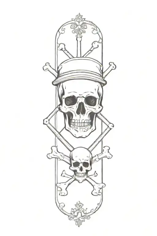 Thin Line Victorian Skull And Crossbones