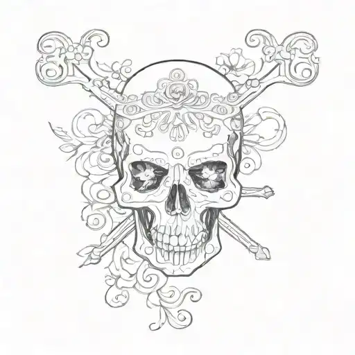 Thin Line Victorian Skull And Crossbones