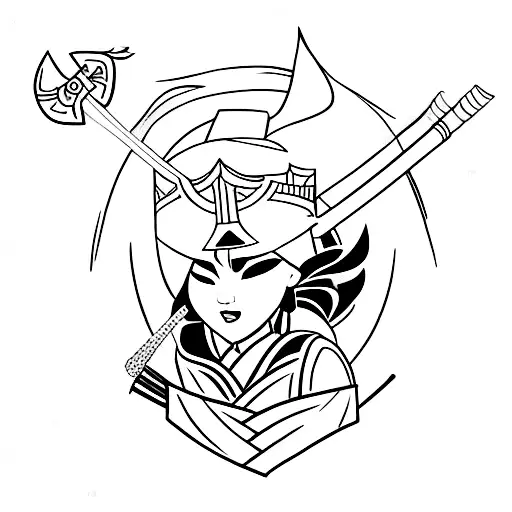 Mulan Warrior Cutting Her Hair With A Sword