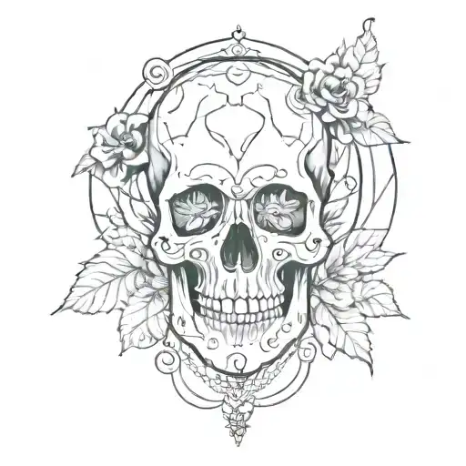 Minimal Tattoo Design Blending Victorian Art Elements With Skull Imagery