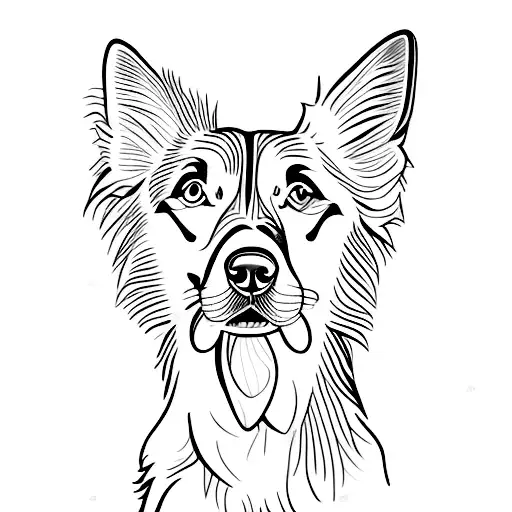 Border Collie Face Black And White Fineline With Few Lines