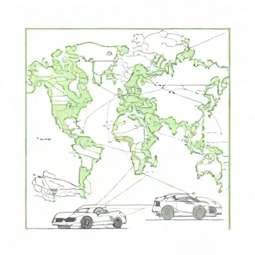Combine A Map Of The World With A Sleek Sports Car In A Minimalist Style