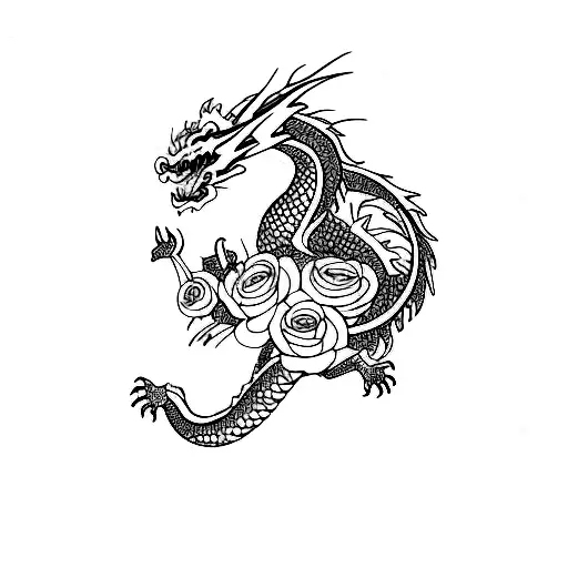 Dragon Azul Com Rosas