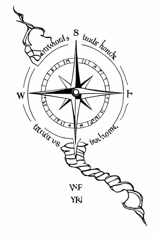 Fineline Compass Spine Tattoo Design Representing Alway Findin Gyour Way Back Home