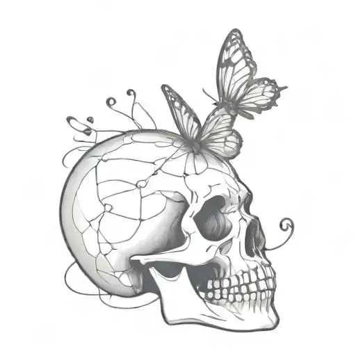 A Skull With Musical Notes As The Teeth And A Butterfly Resting On Top Of It