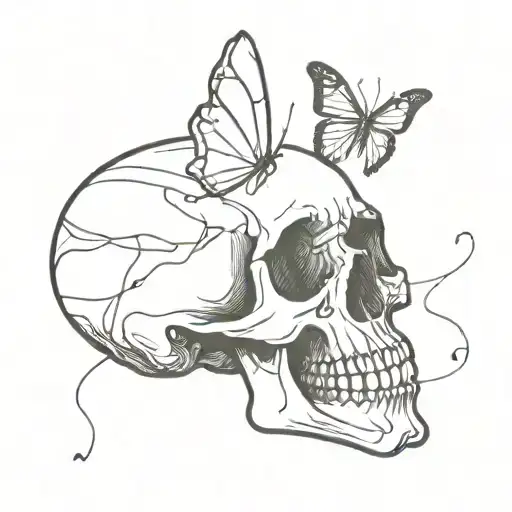 A Skull With Musical Notes As The Teeth And A Butterfly Resting On Top Of It
