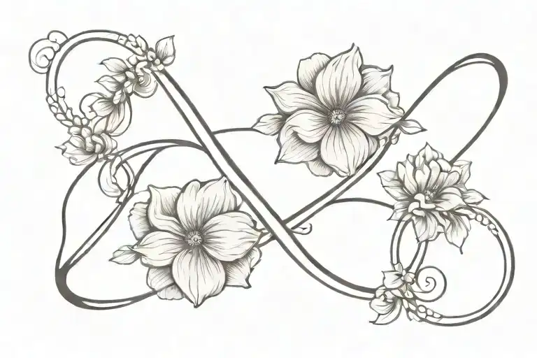 Dainty Infinity Sign For A Mother And Two Daughters Incorporating An August Birth Flower