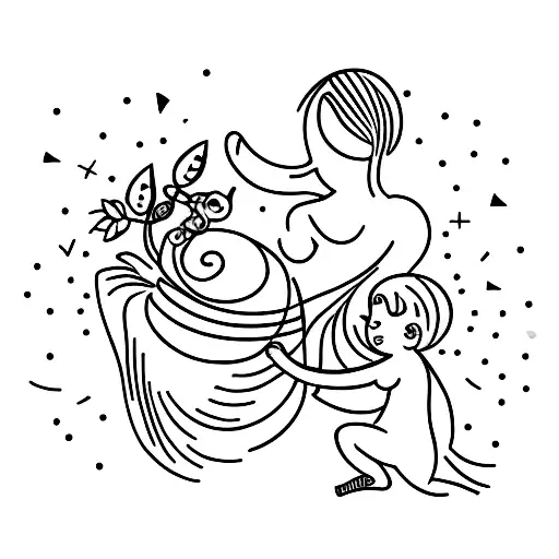 A Minimalist Tattoo Of A Mother And Child Dancing To Samba Music