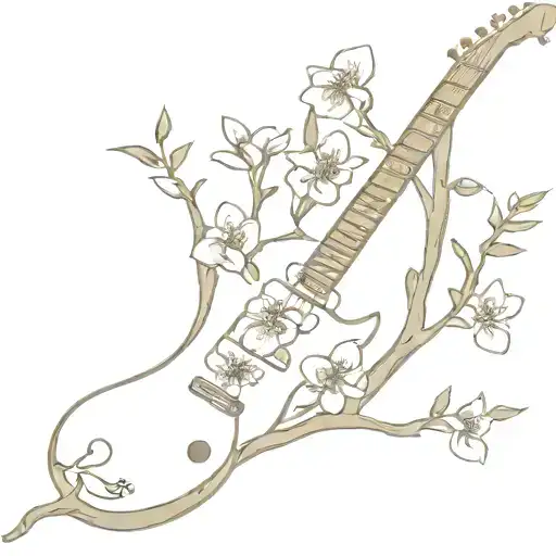 Vertical Les Paul Guitar Neck As A Daphne Tree With Jasmin Flowers On It