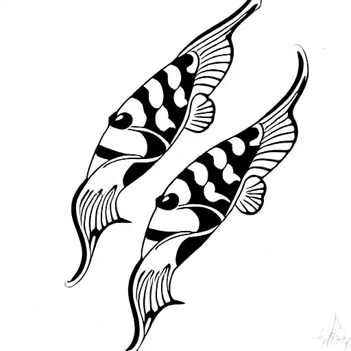 Two Butterfly Koi Fish Swimming In Opposite Directions Creating Pond Ripples Which Are Flowers