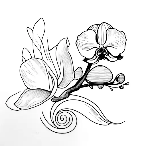 A Minimalist Design Featuring An Orchid And A Delicate Bird Perched On A Branch