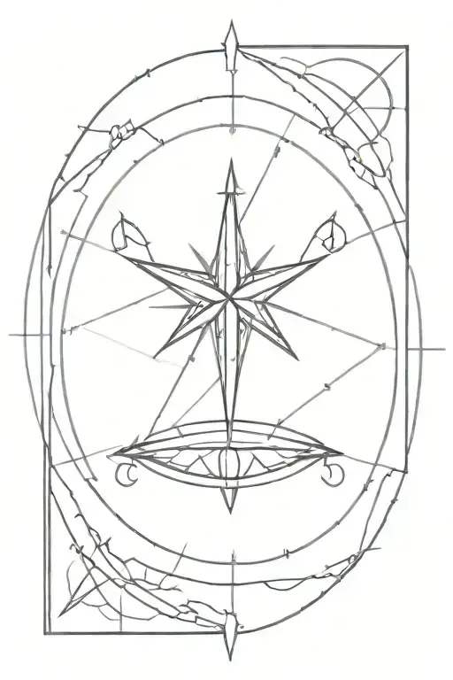 A Minimalist Tattoo Of A Compass Pointing Towards A Wedding Ring