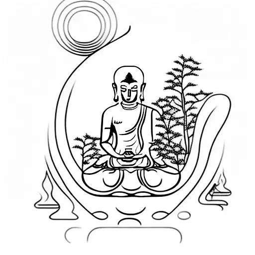 A Serene Forest Landscape With A Meditating Buddha