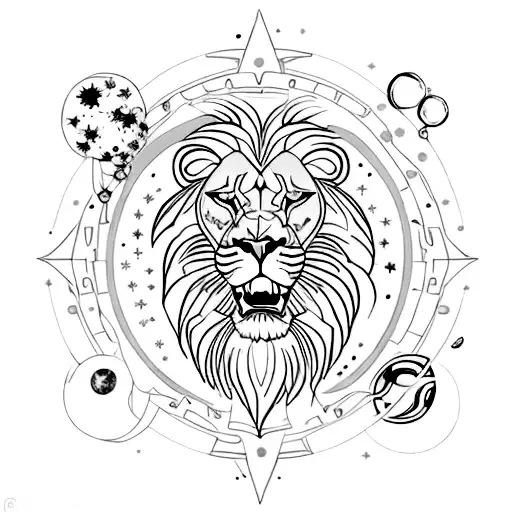 A Majestic Lion Surrounded By A Cosmic Constellation Of Stars And Planets