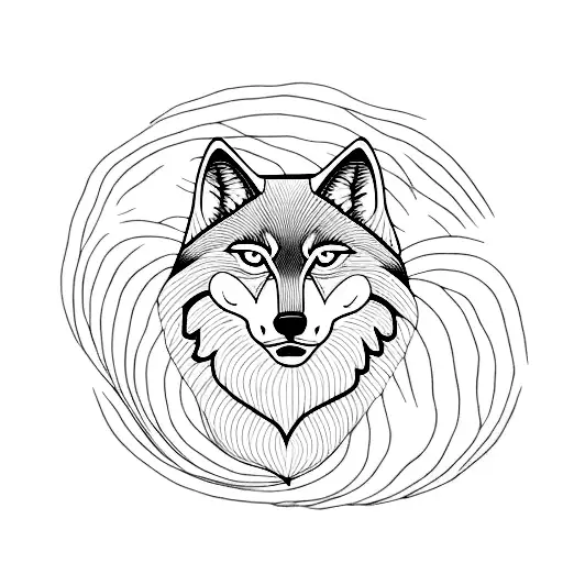 A Minimalist Tattoo Of A Peaceful Wolf Howling At The Moon Amidst A Beautiful Landscape