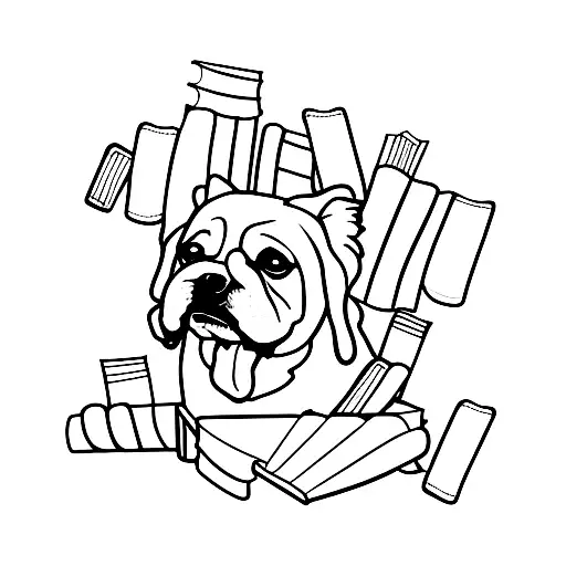 A Minimalist Tattoo Of A Dog Sitting On A Pile Of Books