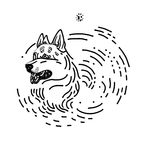 A Minimalist Tattoo Of A Dog Howling At The Moon