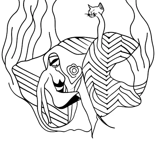 A Minimalist Tattoo Of A Dancer Gracefully Holding A Cat