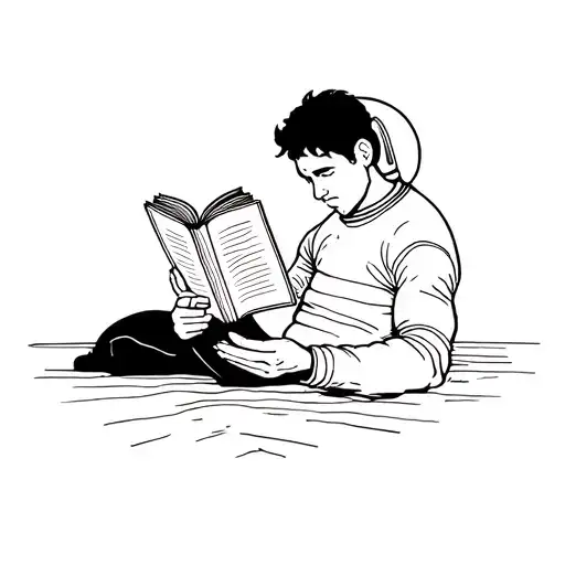 Tattoo On Fine Lines Of A Guy Lost In Space Reading A Book