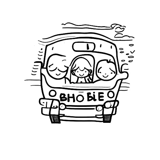 A Little Girl Inside A Bus Waving At A Boy Outside The Bus