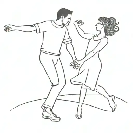 Small Girl Dancing With Father Outline