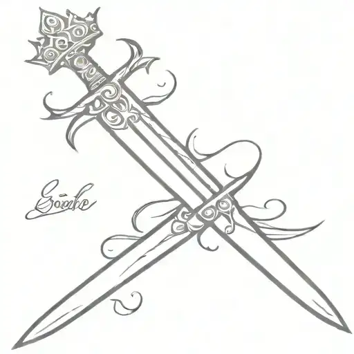 Single Sword With A Crown Balanced On Handle With Writing On Blade